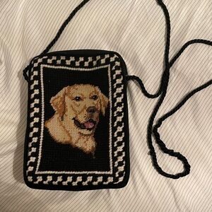 Dog-Themed Black and Tan Crossbody Bag